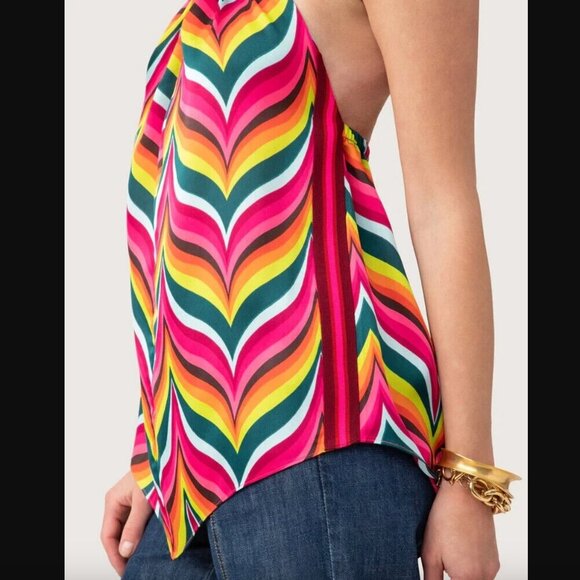 Trina Turk Marine 3 Satin Halter Top in Radio City Rose Multi XS - Picture 4 of 8